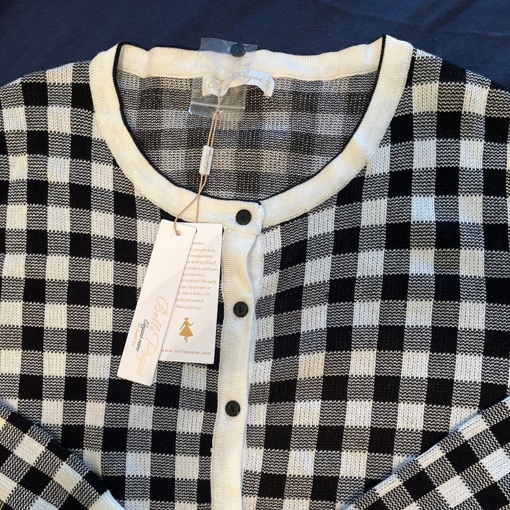 Button up front black white cardigan